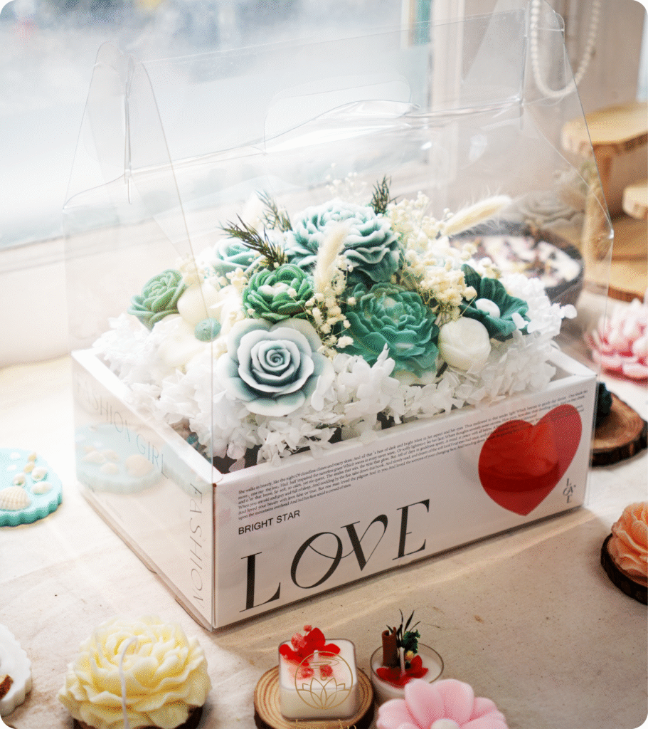 Giỏ hoa sáp thơm hộp chữ nhật